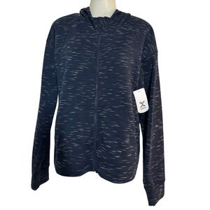 Xersion Womens Full Zip Hoodie Jacket Navy Blue Heathered Activewear Size L NWT